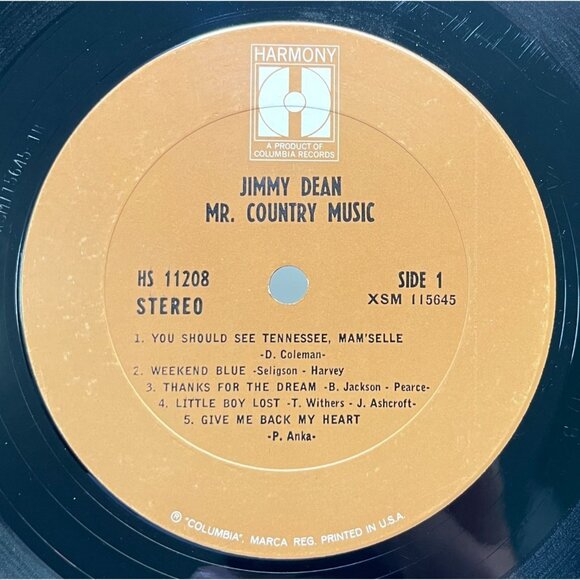 Jimmy Dean Mr Country Music Vinyl LP Country Harmony Columbia HS 11208 In Shrink - Picture 2 of 6